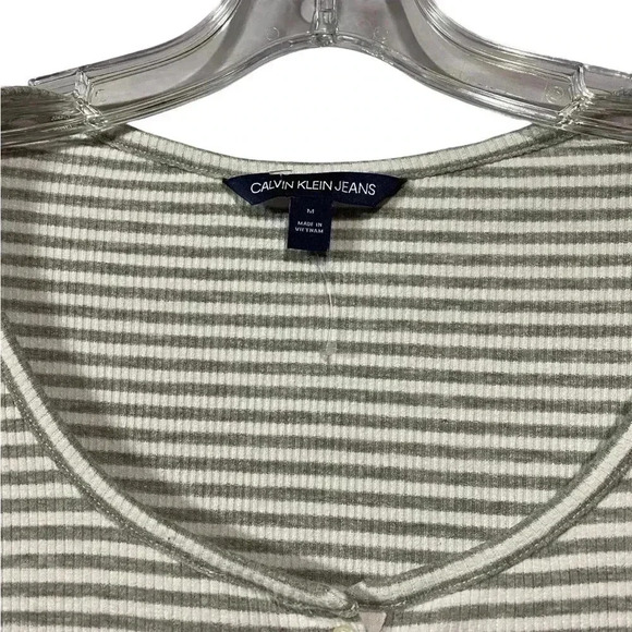 NWOT Calvin Klein Jeans, Striped Logo Sweater, Medium, Grey & White - Picture 3 of 7
